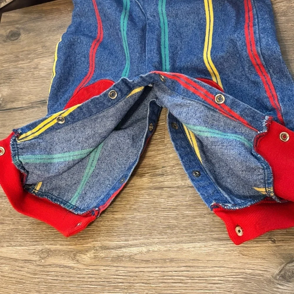 Healthtex Vintage 90s Denim Romper Primary Colors Snap Front Unisex 12 Months